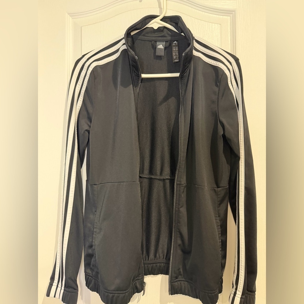 Adidas Men's Black Windbreaker with White Stripes